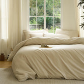 DOZ by SIJO duvet cover in sand texture close-up shows plush softness.
