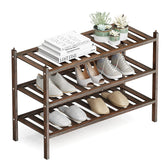 Dranixly shoe rack 3-tier bamboo mocha keeps shoes organized and accessible.
