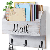 DRASTAR wall-mounted mail organizer with three hooks for keys and small items.