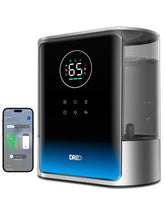 DREO 8L humidifier front view shows broad moisture distribution for large rooms