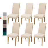 DREAHOTEXTIL velvet dining chair cover in cream hugging Parsons chairs for a neat look