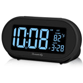 DreamSky alarm clock front view with large blue digits for easy bedside reading.