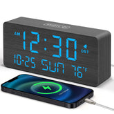 DreamSky wooden alarm clock front view with large numbers for easy readability