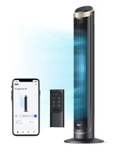 DREO 40-inch WiFi Tower Fan front view for fast, even cooling.