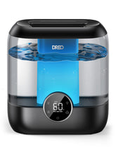 DREO 6L top-fill humidifier front view showing large-room performance with steady mist.