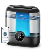 DREO smart humidifier in a bedroom with top-fill design for easy refills.