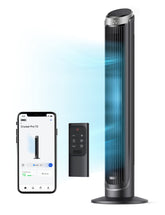 DREO Smart Tower Fan front view delivers a powerful bedroom breeze