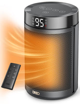 DREO space heater front view shows compact design for versatile room heating.
