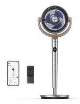 DREO standing fan showing 120Β° oscillation for even room cooling