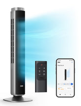 DREO tower fan in bedroom delivers powerful cooling with a 42-inch profile.