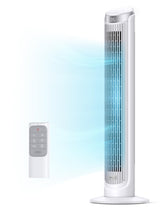 DREO Tower Fan in a bedroom delivering quiet, refreshing airflow.