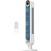 DREO Tower Fan showing 24 ft/s airflow for rapid cooling in a living space