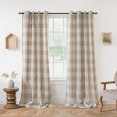 DriftAway buffalo plaid curtains close-up shows taupe color and textured weave