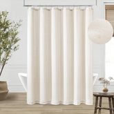 DUKIYO 90-inch linen shower curtain in cream ivory enhances rustic bathroom decor