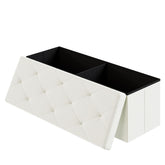 DUMOS 43-inch beige folding ottoman with storage provides sturdy seating.
