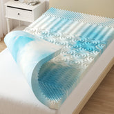 DUMOS 4-inch memory foam topper on a twin bed offering targeted pressure relief.