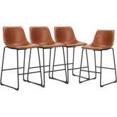 DUMOS brown faux leather barstool cushion closeup showing comfortable padding.
