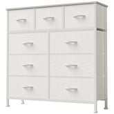 DUMOS dresser with wood top provides sturdy storage surface.