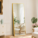 DUMOS full-length mirror with stand in gold, front view, clear head-to-toe reflection.