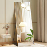 DUMOS full-length mirror with stand in gold for bedroom or living room, reflection clarity.
