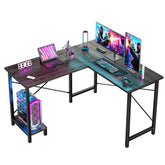 DUMOS L-shaped desk 50-inch front view, ideal for multi-monitor gaming setup.