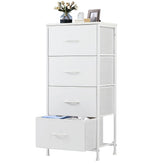 DUMOS nightstand with four drawers and wood top for organized bedside storage.