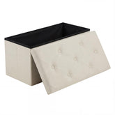 DUMOS storage ottoman bench beige seat close-up highlighting padded comfort