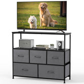 DUMOS gray TV stand with open shelf for media devices and cables organized