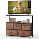 DUMOS TV stand with open shelf for easy media access and cable management.
