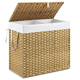 DUMOS wicker laundry basket with lid for odor control and tidy bedrooms.