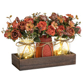DUOER 3-pcs mason jar centerpiece with LED light on wood tray for ambient table decor
