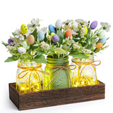 DUOER Easter centerpiece on wood tray with LED glow for dining tables