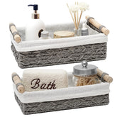 DUOER storage basket on a toilet tank top for tidy bathroom organization.