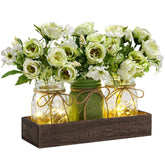DUOER wood tray centerpiece with mason jars and LED lights for cozy dining tables.