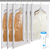 DUORAN hanging vacuum storage bag organizing long coats to save closet space.