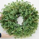 Dushle 26-inch eucalyptus wreath on front door adds year‑round curb appeal.