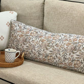 Duzziyyaa floral throw pillow cover 14x36 with vintage double block print for cozy spaces.