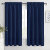 DWCN navy blue blackout curtain panel demonstrates smooth fabric and light-blocking capability for darker rooms