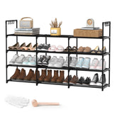 DYJIEKAI shoe rack with three rows and four tiers in black metal for organized footwear storage.