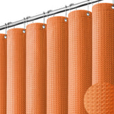 Dynamene Burnt Orange waffle curtain closeup highlighting textured fabric and 256GSM durability.