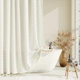 Dynamene extra long cream shower curtain with tufted chevron design for tall showers