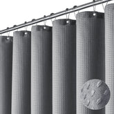 Dynamene grey fabric shower curtain front view 72x72 for stylish privacy