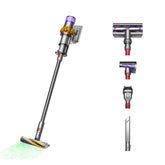 Dyson V15 Detect front view in yellow-nickel shows sleek design and colorway for lifestyle use.