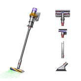 Dyson V15 Detect Plus with Fluffy Optic cleaner head reveals hidden dust on hard floors.