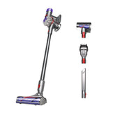 Dyson V8 motorbar cleaner head cleans carpets and hard floors with hair detangling