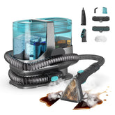 Dzaki portable steam cleaner in action for carpets and upholstery.