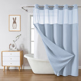 Eachope FrostBlue no-hook waffle weave curtain for easy hanging and stylish bath