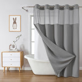 Eachope grey no-hook waffle weave shower curtain with a stylish pattern and easy hanging.