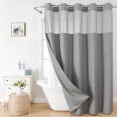 Eachope linen textured shower curtain full view for a sleek, hotel-inspired bathroom.