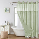 Eachope sage green farmhouse curtain fabric close-up showing premium linen blend texture
